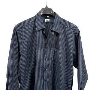 Lacoste Mens 18 (35-28) Navy Striped Dress Shirt Long Sleeve Button Down Pocket